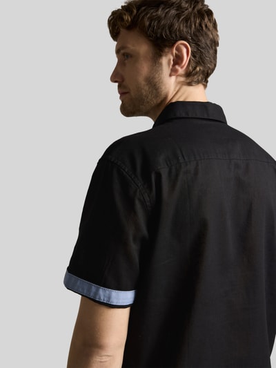 Tom Tailor regular fit vrijetijdsoverhemd van mix van linnen en katoen Zwart - 3