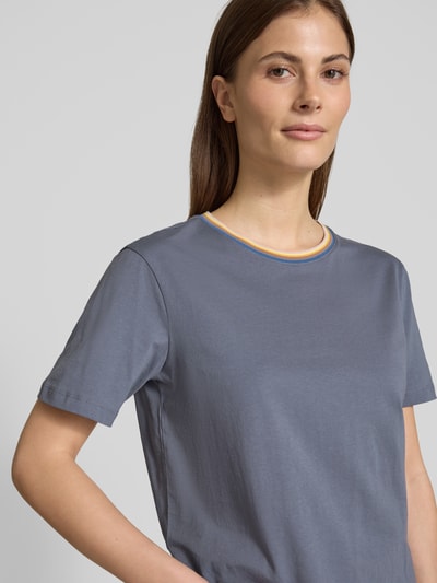 Jake*s Casual T-Shirt mit geripptem Rundhalsausschnitt Jeansblau 3