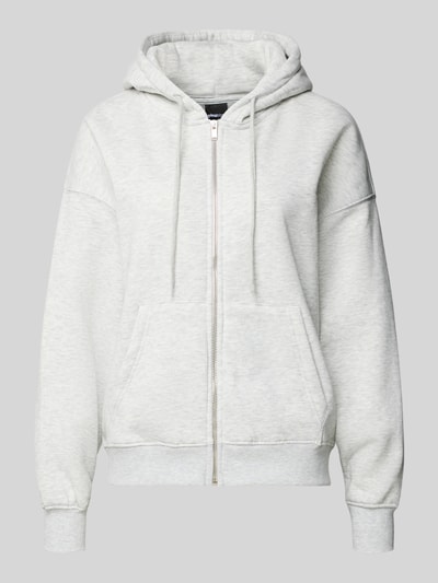 Produktfoto, Oversized Fit Sweatjacke mit geteilter Kängurutasche von Gina Tricot, bawełniany melanż szary, kaptur, ściągacze