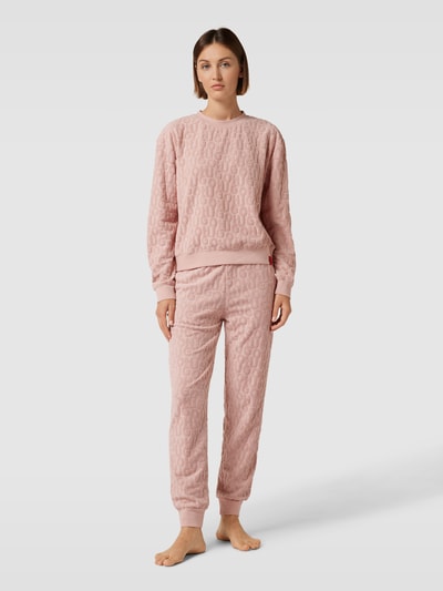 HUGO Jogpants mit Allover-Label-Muster aus Frottee Modell 'TERRY ME' Rosa 1