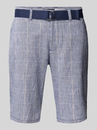 Christian Berg Men Regular fit bermuda met linnen en rasterruit Marineblauw - 2