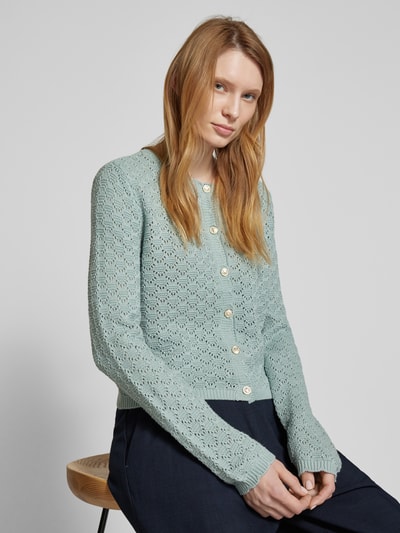 Vero Moda Regular Fit Strickjacke aus Baumwoll-Mix mit Lochstrickmuster Modell 'JACKIE' Schilf 3