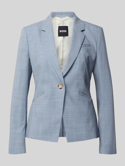 Produktfoto, Slim Fit Kurzblazer aus reiner Schurwolle Modell 'JIA9' von BOSS in Melange-Optik, Reverskragen, 1-Knopf-Verschluss, Brustleistentasche, Leistentaschen, Rückenschlitz, Langarm, Material: reine Schurwolle