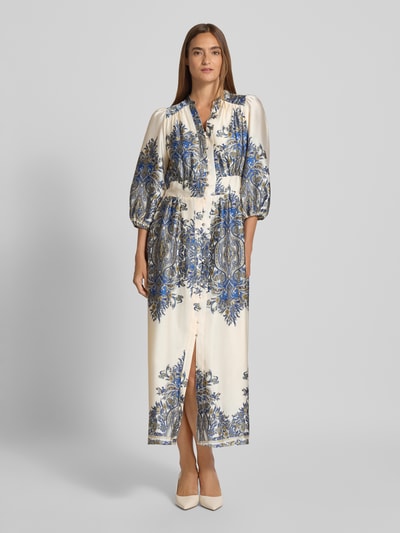 Neo Noir Maxikleid mit Puffärmeln Modell 'STELLAR PAISLEY BORDER' Blau 4