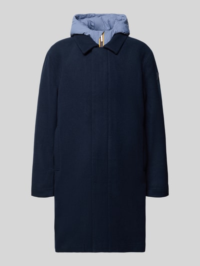 Produktfoto, Jacke aus Woll-Mix im 2-in-1-Look Modell 'POIROL' von K-WAY in Dunkelblau mit hellblauer Kapuze, Regular Fit, glatte Struktur, Rückenlänge 102 cm, Schulterbreite 54 cm, Brustweite 64 cm, Ärmellänge 67 cm