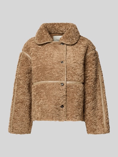 Neo Noir Jacke aus Teddyfell mit Knopfleiste Modell 'Castor' Taupe 2