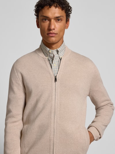 Christian Berg Men Slim fit gebreid jack met opstaande kraag Zand gemêleerd - 3