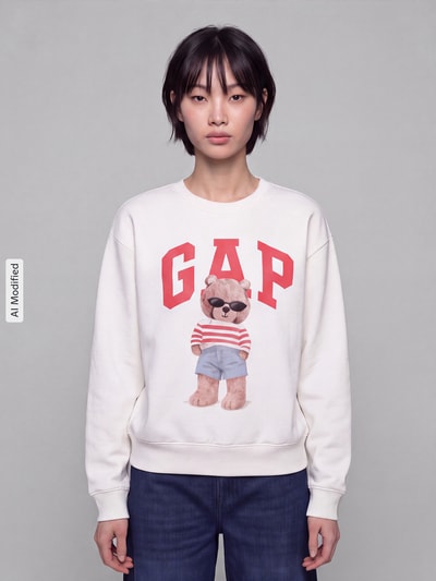 GAP Regular Fit Sweatshirt aus Baumwoll-Mix Modell 'NEW HERITAGE CREW' Ecru 4