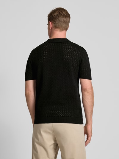 SELECTED HOMME Regular fit poloshirt in gehaakte look, model 'LINO' Zwart - 5