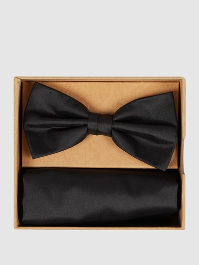 Prince Bowtie Fliege und Einstecktuch im Set Black 1