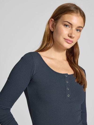 Pieces Slim fit shirt met lange mouwen van katoenmix, model 'KITTE' Donkerblauw - 3