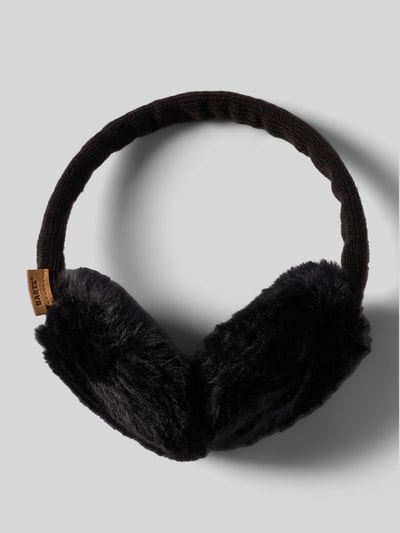 Produktfoto, Ohrenwärmer mit Kunstfellbesatz Modell 'Plush Earmuffs' von Barts in Schwarz mit weicher, flauschiger Textur auf grauem Hintergrund, Damen Mütze von Barts