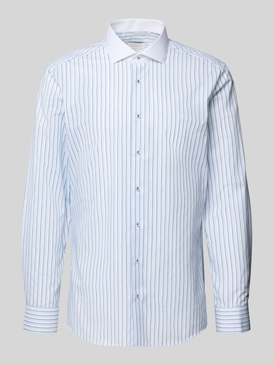 Produktfoto, Slim Fit Business-Hemd mit Kentkragen van ETERNA, wit-blauw gestreept, pure katoen, lange mouwen, volledige knoopsluiting