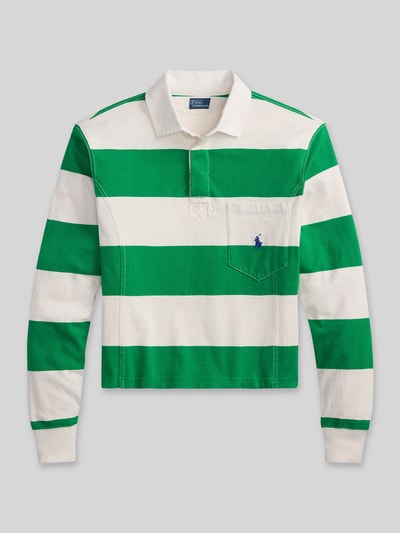 Produktfoto, Regular Fit Poloshirt aus reiner Baumwolle von Polo Ralph Lauren, paski zielono-białe, logo na kieszeni, krój regular fit, pikowana bawełna