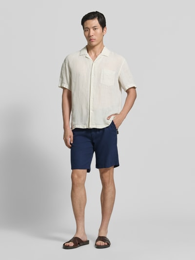 Selected Homme Slim Fit Bermudas aus Baumwoll-Leinen-Mix Modell 'BRODY' Marine 1