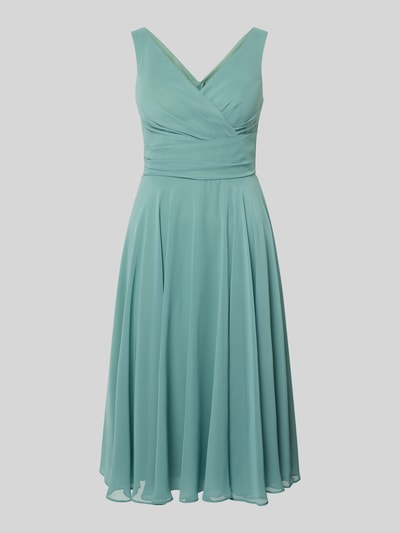 Productfoto, knielange cocktailjurk uit chiffon met V-hals van TROYDEN COLLECTION, getailleerde fit, mintgroen, fijne textuur
