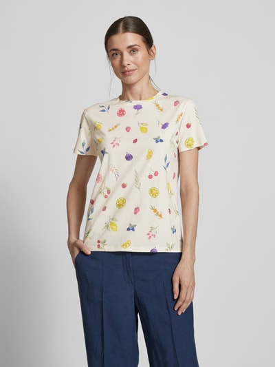 Jake*s Casual T-shirt z prążkowanym okrągłym dekoltem Złamany biały 4