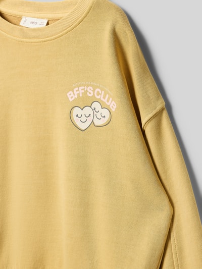 Produktfoto, Sweatshirt aus Baumwolle Modell 'WEEKEND' von Mango, lockerer Schnitt, gelb, Rundhalsausschnitt, elastische Abschlüsse, Kinderkleidung, glatte Baumwollstruktur