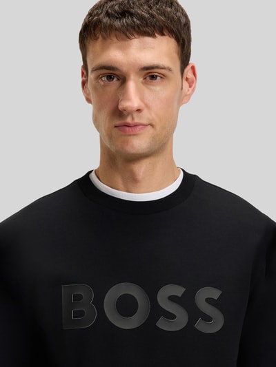 BOSS Green Regular fit sweatshirt van katoenmix, model 'SALBO' Zwart - 3