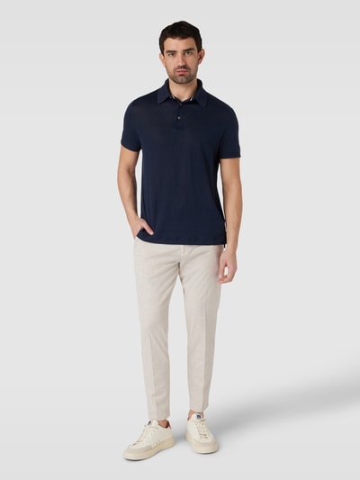 Tommy Hilfiger Tailored Regular Fit Poloshirt aus Leinen-Mix Dunkelblau 1