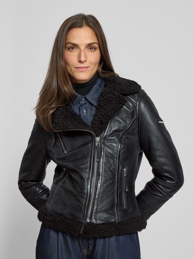 Cabrini Bikerjack van lamsleer met ritszakken Zwart - 3