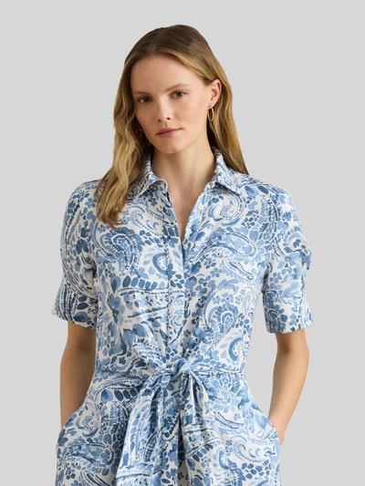 Lauren Ralph Lauren Leinenkleid aus reinem Leinen mit Bindegürtel Blau Melange 4