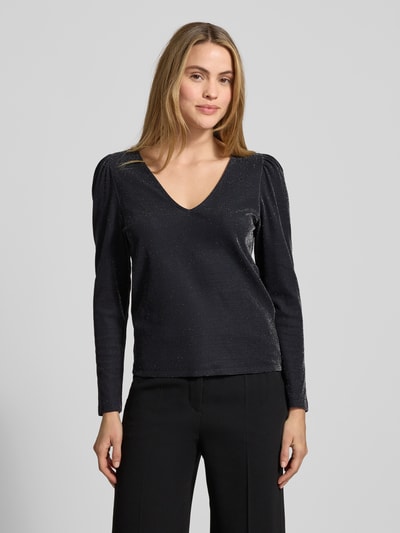 VILA Longsleeve mit V-Ausschnitt Modell 'ELEINAS' Black 4