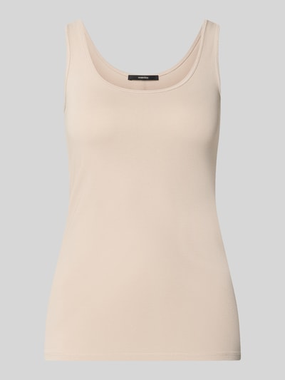 Produktfoto, beige slim fit top van elastische materiaalmix met katoen, U-hals, omzoomde boorden, Model 'KÄTHI' van someday.