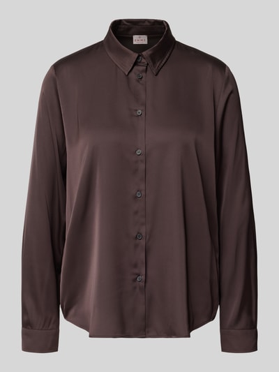 Produktfoto, Regular Fit Bluse mit Knopfleiste Modell 'EDRO' von EMME, mieszanka materiałów z dodatkiem streczu, kołnierzyk koszulowy, krój regular fit, długość tyłu w rozmiarze 36: 64 cm, długość rękawów w rozmiarze 36: 60 cm, kolor ciemnobrązowy, jednorodna faktura, delikatny połysk