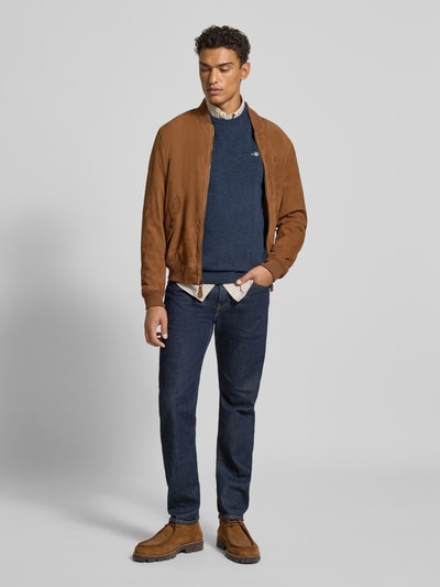 Gant Strickpullover aus reiner Lammwolle mit gerippten Abschlüssen Marine Melange 1