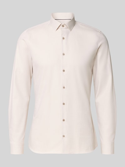 Produktfoto, Super Slim Fit Business-Hemd Modern Kent Uni Twill von OLYMP aus elastischem Baumwoll-Mix in Beige mit Knopfleiste, Herren