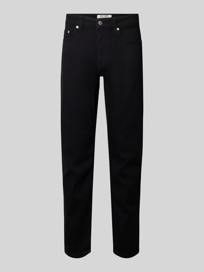 Produktfoto, Regular Fit Jeans aus Baumwoll-Mix Modell 'WEFT' von Only & Sons, schwarze Denim-Struktur, unifarben, 5-Pocket-Design, Label Patch