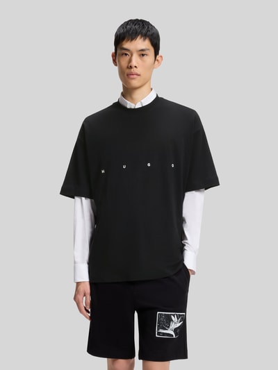 HUGO t-shirt oversized z nadrukiem na tyle model 'DARISO' Czarny 4