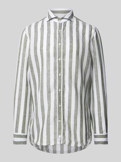 Baldessarini Koszula lniana o kroju slim fit z kołnierzykiem typu cutaway model ‘Hugh’ Oliwkowy 2