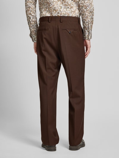 HUGO Slim fit pantalon van scheerwol met bandplooien, model 'Theo' Middenbruin - 5