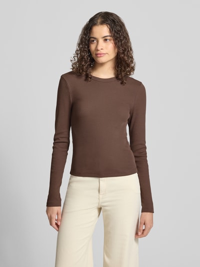 ONLY Slim Fit Langarmshirt aus Baumwoll-Mix Modell 'VAL' Schoko 4