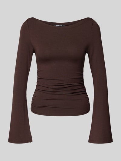Gina Tricot Shirt met lange mouwen en rimpelingen Donkerbruin - 2