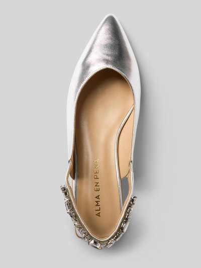 ALMA EN PENA Lederpumps mit Blockabsatz Silber 3