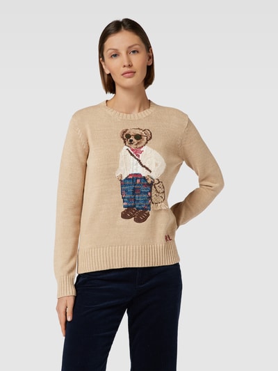 Polo Ralph Lauren Sweter z dzianiny z wyhaftowanym logo model ‘MADRAS BEAR’ Beżowy 4