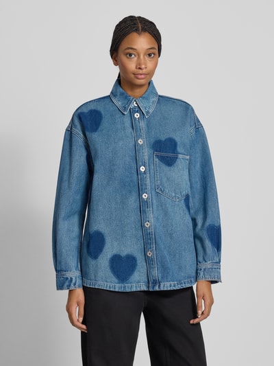 Hugo Blue Relaxed Fit Hemdbluse aus reiner Baumwolle Modell 'GARESA' Jeansblau 4