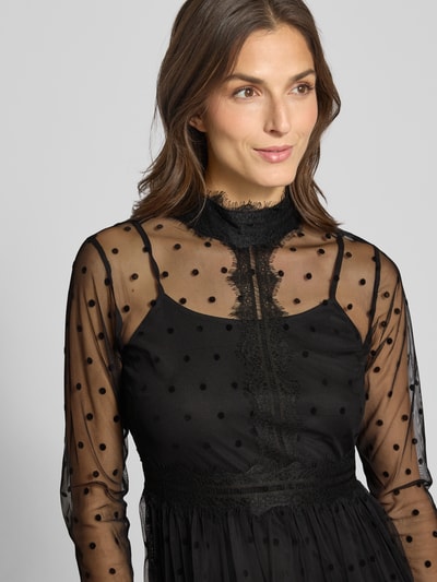 LACE & BEADS Midi-jurk met opstaande kraag Zwart - 3