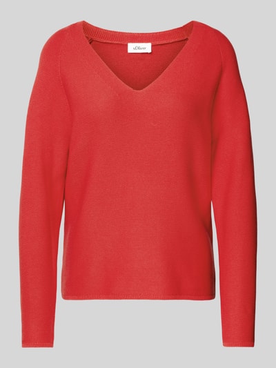 s.Oliver RED LABEL Comfort Fit Strickpullover aus Baumwoll-Mix mit V-Ausschnitt Rot 2