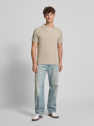 Jack & Jones Slim Fit Poloshirt mit Strukturmuster Modell 'HILL KNIT' Beige Melange 1
