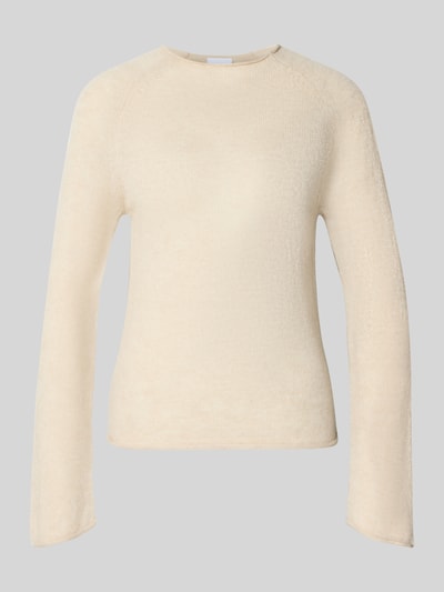 Produktfoto, Slim Fit Pullover mit Woll-Alpaka-Anteil van comma, Materiaalmix met wol en alpaca, tricotlook, ronde hals, dames, gebroken wit