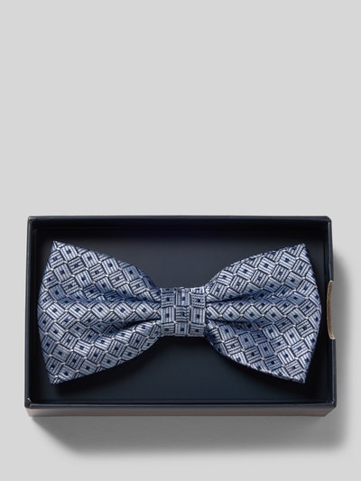 Produktfoto, Fliege mit verstellbarer Kragenweite von Willen, Reine Seide in klassischer Form, vorgebunden, geometrisches Muster, graue und blaue Töne