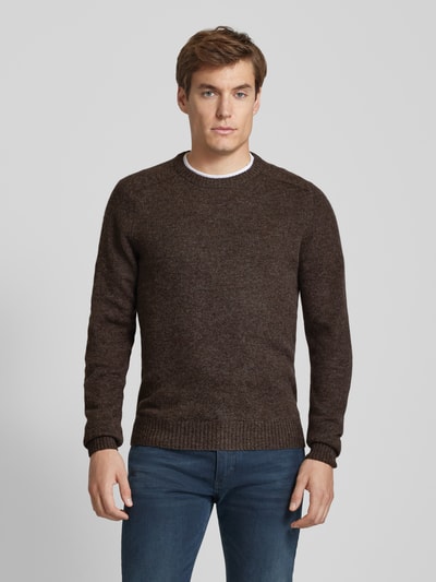 MCNEAL Strickpullover aus Lammwolle mit Label-Stitching Dunkelbraun Melange 4