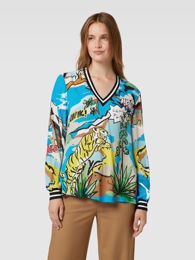 Marc Cain Blouse met all-over motiefprint Petrol - 4