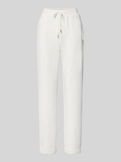 Produktfoto, Sweatpants mit elastischem Bund und Logo von LIU JO SPORT aus Modal-Mix mit Stretch-Anteil, Regular-Fit, weiße Farbe, glatte Textur, Innenbeinlänge bei Größe S: 72 cm