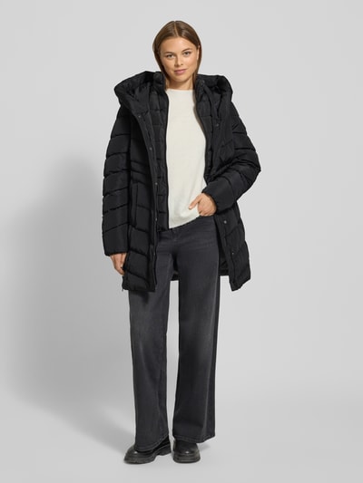 Tom Tailor Regular fit gewatteerde lange jas met capuchon Zwart - 1