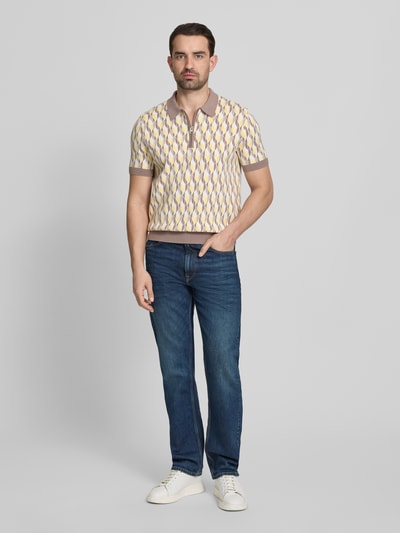 HUGO Poloshirt mit Reißverschluss und Allover-Print Modell 'SEOMO' Beige 1